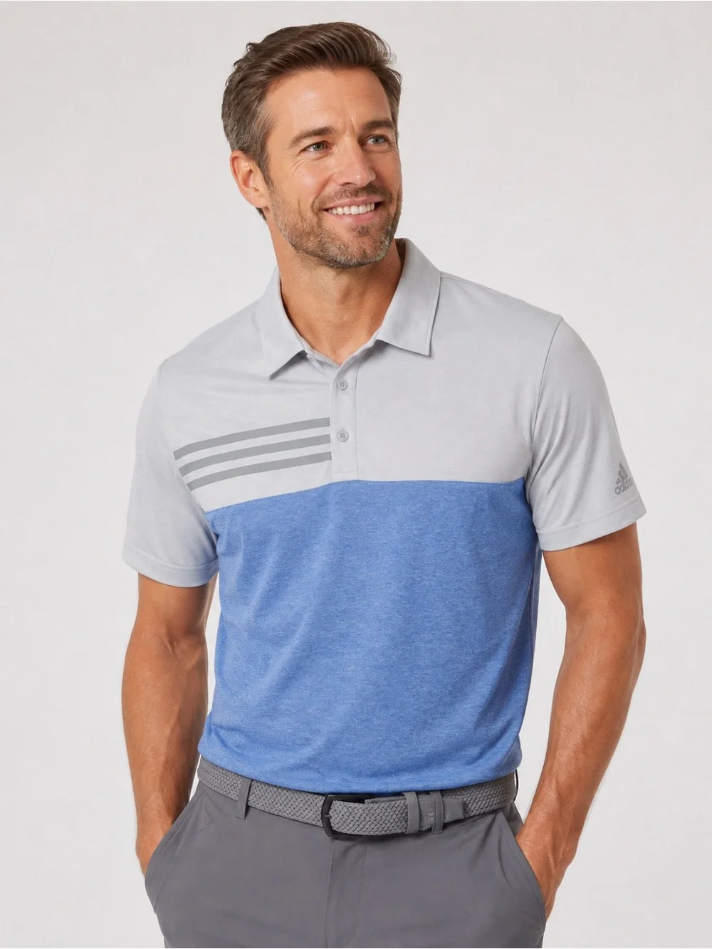 Adidas Heathered 3-Stripes Colorblock Golf Polo